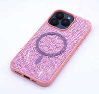 iPhone Kılıf 15 Pro Max MagSafe Özellikli Pembe Taşlı
