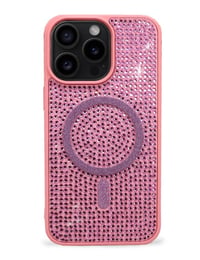 iPhone Kılıf 15 Pro Max MagSafe Özellikli Pembe Taşlı