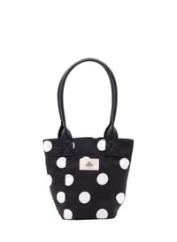 Mini Tote Çanta Beyaz Büyük Puantiye Small