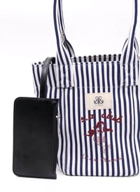 Mini Tote Çanta Çizgili Lacivert Small