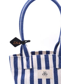 Mini Tote Çanta Kalın Lacivert Çizgili Small