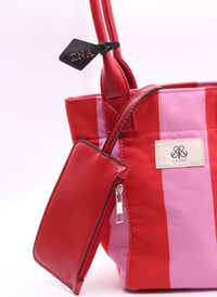 Mini Tote Çanta Kırmızı Çizgili Small