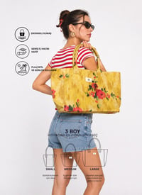 Tote Çanta Sarı Çiçekli Large