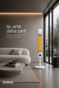 Smart FR Wi-Fi Akıllı Karbon Infrared Ayaklı Isıtıcı 2500W IP55 Dış Mekan Elektrikli Soba Beyaz