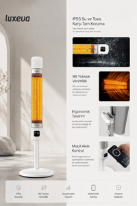 Smart FR Wi-Fi Akıllı Karbon Infrared Ayaklı Isıtıcı 2500W IP55 Dış Mekan Elektrikli Soba Beyaz