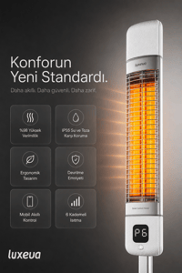 Smart FR Wi-Fi Akıllı Karbon Infrared Ayaklı Isıtıcı 2500W IP55 Dış Mekan Elektrikli Soba Beyaz