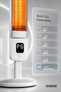 Smart FR Wi-Fi Akıllı Karbon Infrared Ayaklı Isıtıcı 2500W IP55 Dış Mekan Elektrikli Soba Beyaz