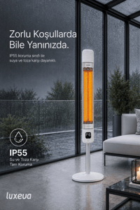 Smart FR Wi-Fi Akıllı Karbon Infrared Ayaklı Isıtıcı 2500W IP55 Dış Mekan Elektrikli Soba Beyaz