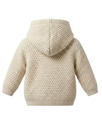 Ekru Pamuk Triko Kapüşonlu Unisex Bebek Hırka