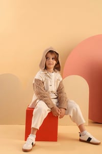 Ekru Triko Kollu Gabardin Pamuklu Erkek Çocuk Ceket Pantolon ve Sweat Üçlü Takım