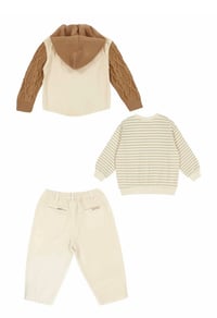Ekru Triko Kollu Gabardin Pamuklu Erkek Çocuk Ceket Pantolon ve Sweat Üçlü Takım