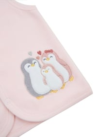 Kalpli Penguen Nakışlı Kadife Yelek 0 Ay-12Ay Pembe