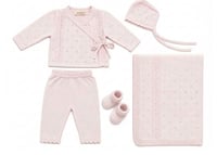 Kız Bebek Organik Pamuk Triko Pembe Yeni Doğan Seti