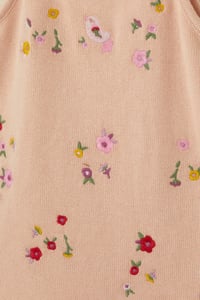 Patique Çiçek Nakışlı Fırfırlı Triko Elbise (Pembe)