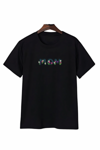 Anneler Günü Mom Çiçek Temalı Baskılı Oversize Bisiklet Yaka T-shirt - Siyah