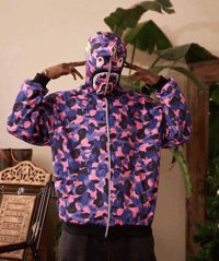 Erkek 2 İplik Bape Kapüşonu Fermuarlı Hırka - Mor