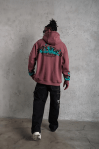 Erkek 3 İplik içi Pamuklu Alev Baskılı Kapüşonlu hoodie Sweatshirt - Gül Kurusu