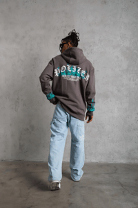 Erkek 3 iplik Pamuklu Alev Baskılı Kapüşonlu hoodie Sweatshirt - Gri