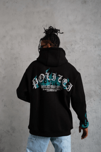 Erkek 3 İplik Pamuklu Alev Baskılı Kapüşonlu hoodie Sweatshirt - Siyah