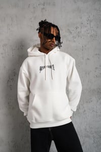 Erkek 3 İplik Pamuklu Baskılı Kapüşonlu Cepli Sweatshirt Hoodie - Beyaz