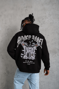 Erkek 3 İplik Pamuklu Baskılı Kapüşonlu Cepli Sweatshirt Hoodie - Siyah