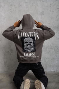 Erkek 3 İplik Pamuklu Baskılı Kapüşonlu Cepli Sweatshirt Hoodie - Gri