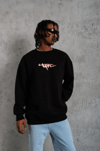 Erkek 3 İplik Pamuklu Bisiklet Yaka Gangster Baskılı Sweatshirt - Siyah