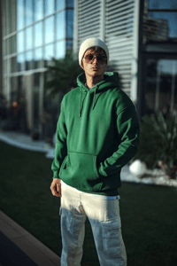 Erkek 3 İplik Pamuklu Kapüşonlu Basic SweatShirt Hoodie - Haki