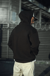 Erkek 3 İplik Pamuklu Kapüşonlu Basic SweatShirt Hoodie - Siyah
