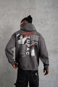 Erkek 3 İplik Pamuklu Kapüşonlu Baskılı Cepli Oversize Sweatshirt Hoodie - Gri
