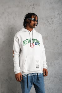 Erkek 3 İplik Pamuklu Kapüşonlu Baskılı Cepli Oversize Sweatshirt Hoodie - Beyaz