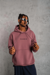 Erkek 3 İplik Pamuklu Kapüşonlu Baskılı Cepli Oversize Sweatshirt Hoodie - Gül Kurusu
