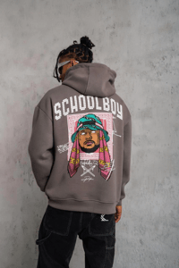Erkek 3 İplik Pamuklu Kapüşonlu Baskılı Cepli Oversize Sweatshirt Hoodie - Gri