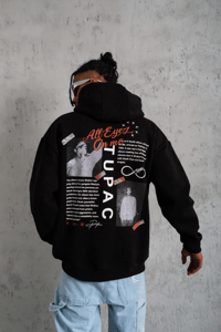 Erkek 3 İplik Pamuklu Kapüşonlu Baskılı Cepli Oversize Sweatshirt Hoodie - Siyah