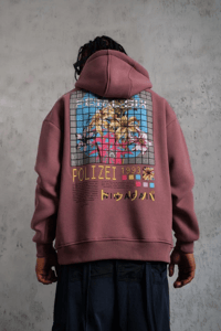 Erkek 3 İplik Pamuklu Kapüşonlu Baskılı Cepli Oversize Sweatshirt Hoodie - Gül Kurusu