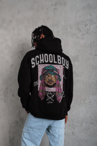 Erkek 3 İplik Pamuklu Kapüşonlu Baskılı Cepli Oversize Sweatshirt Hoodie - Siyah