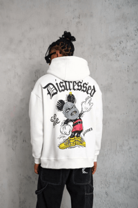 Erkek 3 İplik Pamuklu Kapüşonlu Baskılı Cepli Oversize Sweatshirt Hoodie - Beyaz