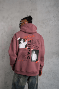 Erkek 3 İplik Pamuklu Kapüşonlu Baskılı Cepli Sweatshirt Hoodie - Gül Kurusu