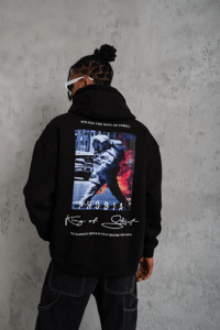 Erkek 3 İplik Pamuklu Kapüşonlu Baskılı Cepli Oversize Sweatshirt Hoodie - Siyah
