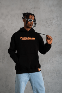 Erkek 3 İplik Pamuklu Kapüşonlu Baskılı Cepli Oversize Sweatshirt Hoodie - Siyah