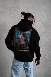 Erkek 3 İplik Pamuklu Kapüşonlu Baskılı Cepli Oversize Sweatshirt Hoodie - Siyah