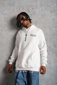 Erkek 3 İplik Pamuklu Kapüşonlu Baskılı Cepli Oversize Sweatshirt Hoodie - Beyaz