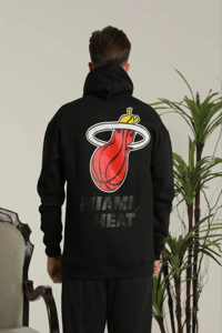 Erkek 3 İplik Pamuklu Kapüşonlu Baskılı Cepli Oversize Sweatshirt Hoodie - Siyah