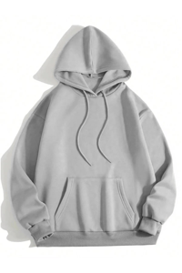 Erkek 3 İplik Pamuklu Kapüşonlu Kanguru Cepli Sweatshirt Hoodie - Boyalı Gri