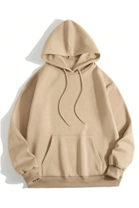 Erkek 3 İplik Pamuklu Kapüşonlu Kanguru Cepli Sweatshirt Hoodie -  Bej
