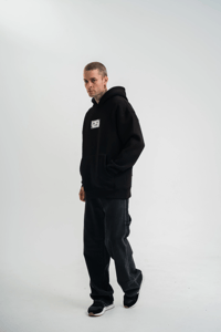 ERKEK 3 İplik Pamuklu Kapüşonlu Patchli Nakışlı Hoodie SweatShirt - Siyah