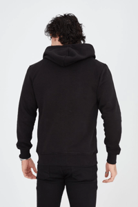 Erkek 3 İplik Pamuklu Kapüşonlu Tam Fermuarlı Cepli Hoodie Sweatshirt - Siyah