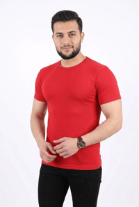 Erkek Basic Tişört Bisiklet Yaka Kısa Kol Günlük Yazlık Slim fit T-Shirt - Kırmızı