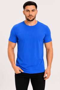 Erkek Basic Tişört Bisiklet Yaka Kısa Kol Günlük Yazlık Slim fit T-Shirt - Saks Mavisi