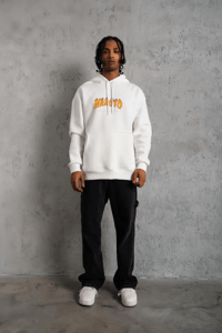 Erkek Baskılı Kapüşonlu 3 iplik pamuklu hoodie Sweatshirt - Beyaz